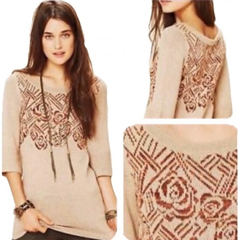 Free People Tan Knit Rose Tunic Top